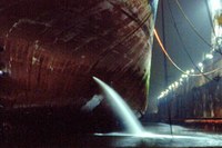 Ballast water release in dock at night © Stephan Gollasch